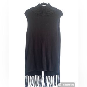BCBG Black SCARF SWEATER with fringe